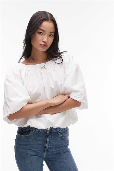 Топ из поплина с волнистым подолом артикул 143301573