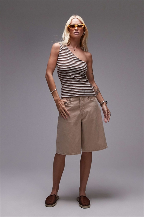 Шорты из джинсовой твиловой ткани свободного кроя с пятью карманами и средней посадкой артикул 144644412