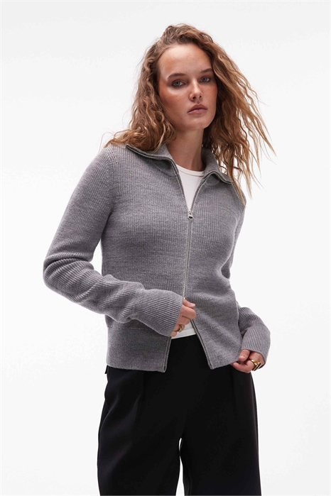 Кардиган из чистой шерсти на молнии с широким воротником артикул 151023766