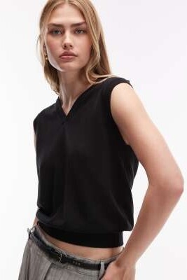 Легкая вязаная майка с V-образным вырезом артикул 147258726