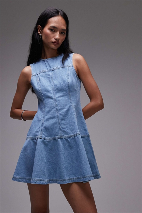Мини-платье из денима с отворотами артикул 148030379