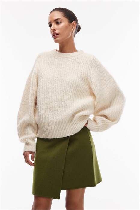 Мини-юбка с высоким содержанием шерсти и перекрещивающимся вырезом спереди на пуговицах артикул 151304598