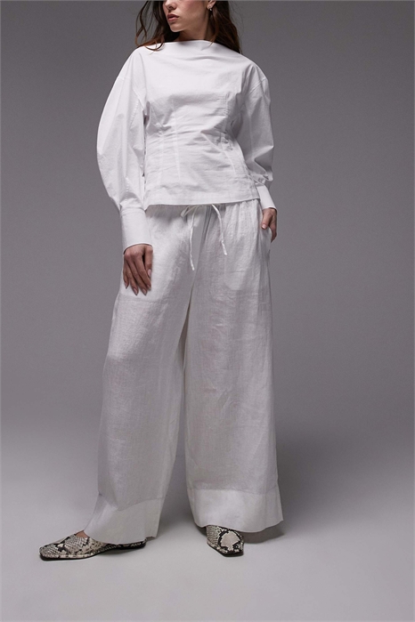 Льняные брюки с завязками на талии артикул 143301568