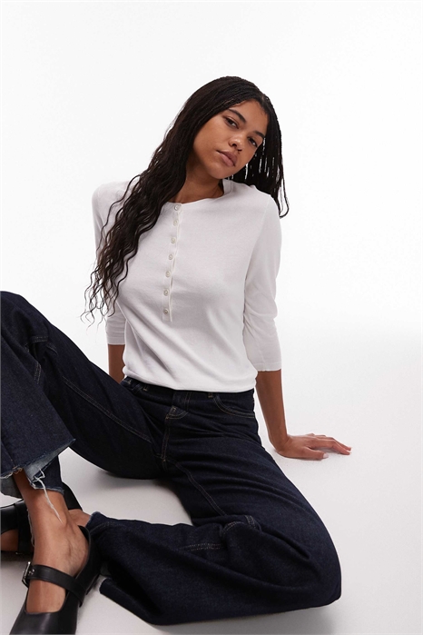 Трикотажная кофта-хенли с ребристой отделкой и длинными рукавами артикул 149244913