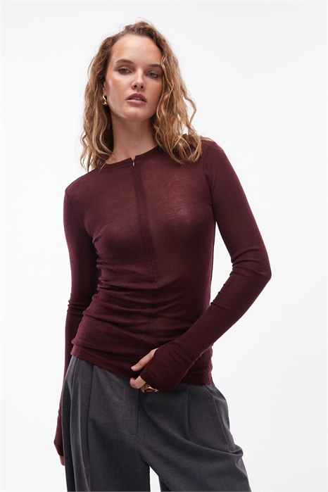 Полупрозрачный топ из мериносовой шерсти с полузастежкой-молнией артикул 151304601