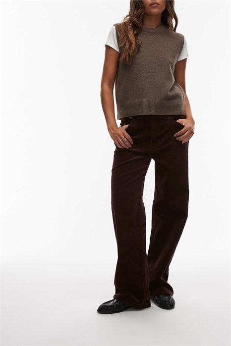 Брюки из эластичного вельвета с низкой посадкой, свободным кроем и широкими брючинами цвета кораллового артикул 150524141