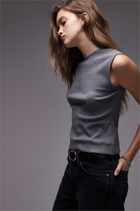 Майка-жилет из трикотажа с ребристой отделкой артикул 149244964