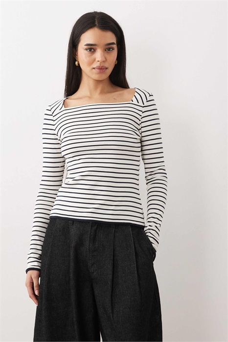 Топ с длинными рукавами и квадратным вырезом из 100% хлопка артикул 155144890