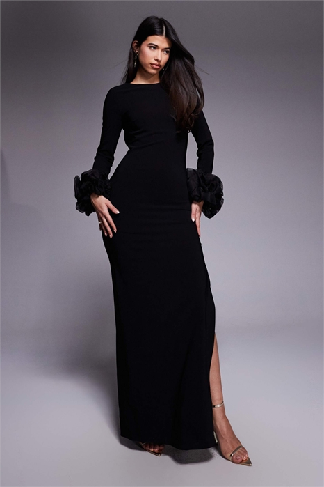 Макси-платье-капсула с длинными рукавами и эффектными рукавами артикул 153647618