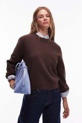 Свитер с круглым вырезом и объемными рукавами артикул 150556048