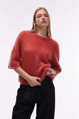 Свитер свободного кроя с короткими рукавами из смеси мохера и шерсти артикул 153891716