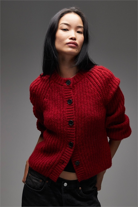 Кардиган из альпаки и шерсти с крупной вязкой и рукавами-балонами артикул 151746437