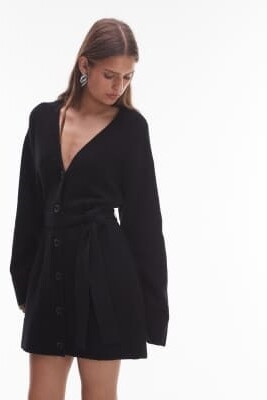 Мини-платье-кардиган из трикотажа с ремнем артикул 150205111