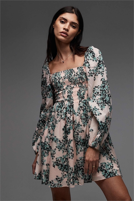 Мини-платье с квадратным вырезом, сборками на лифе и вырезом на спине артикул 143460123