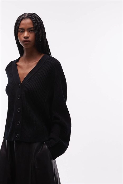 Кардиган из чистой шерсти с ребристой вязкой артикул 154340390