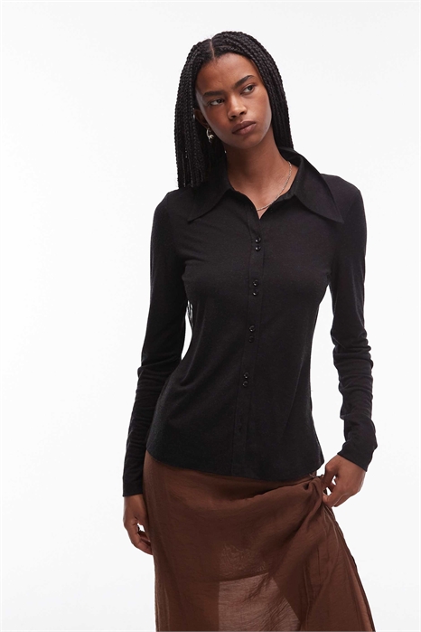 Рубашка из шерстяного джерси с остроконечным воротником артикул 150205132