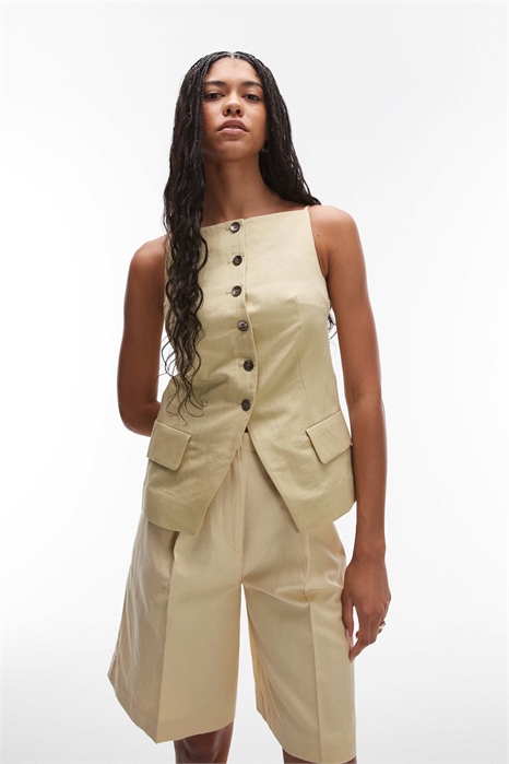 Топ-жилет с квадратным вырезом из смешанного льна артикул 143080041