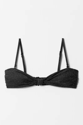 Бандо-топ для бикини с завязками спереди, сочетающий различные стили, с золотыми блестящими нитями и съемными вставками артикул 143080007