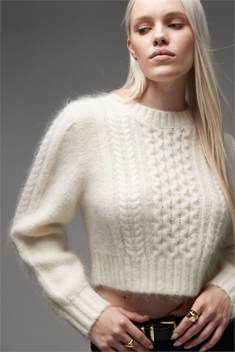 Свитер с косичками из смеси мохера и шерсти с круглым вырезом артикул 151749748