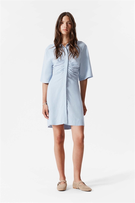 Мини-платье-рубашка с рюшами спереди артикул 146841115