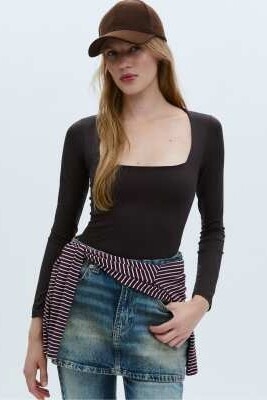 Боди из полиамида с квадратным вырезом артикул 151258046