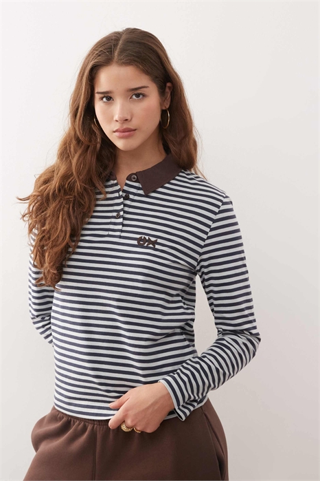 Поло с полосками и длинными рукавами артикул 151057519