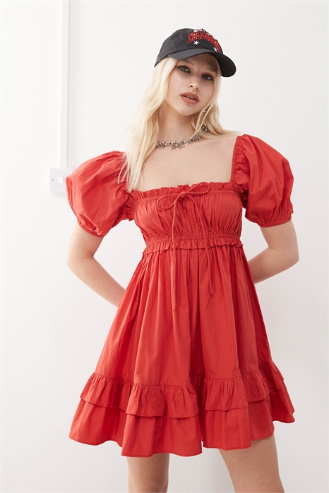 Мини-платье в стиле «доярки» с буфчатыми рукавами артикул 139877281