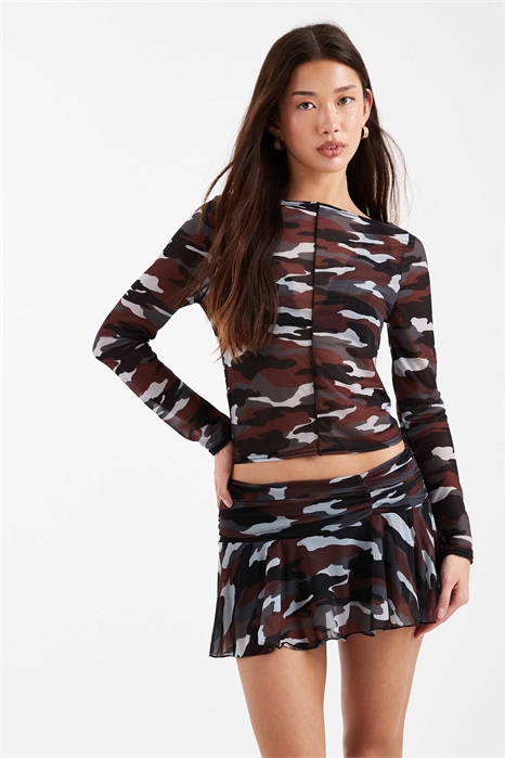 Топ из сетчатой ткани с V-образным вырезом и длинными рукавами артикул 153323243