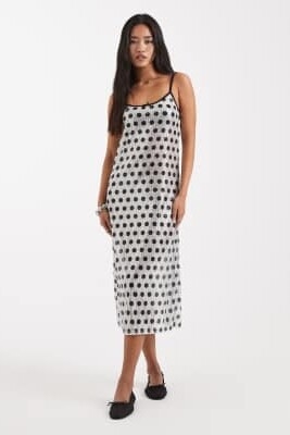 Прозрачное платье в горошек с пайетками, нестандартной длины и на бретелях артикул 151309044