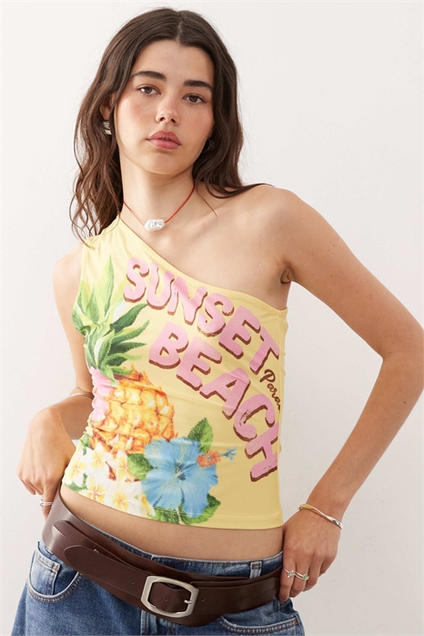 Топ с одним плечом и принтом «Закат на пляже» артикул 147858545