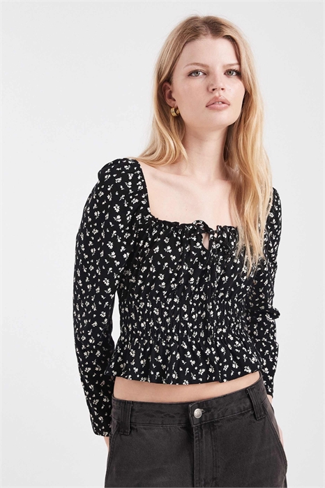 Топ с длинными рукавами в стиле «молочница» артикул 151485889