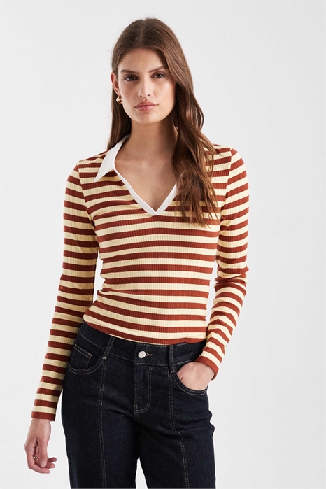 Поло с длинными рукавами и полосатой ребристой отделкой артикул 150558193