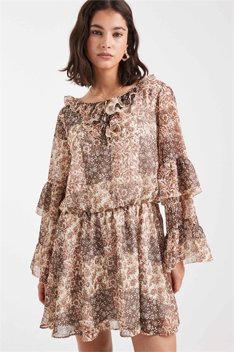 Мини-платье из шифона с оборками артикул 150080420