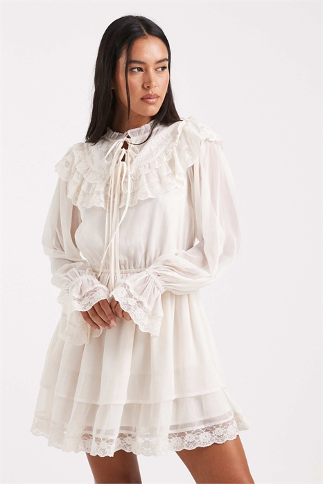 Мини-платье из шифона в викторианском стиле с оборками артикул 148661322