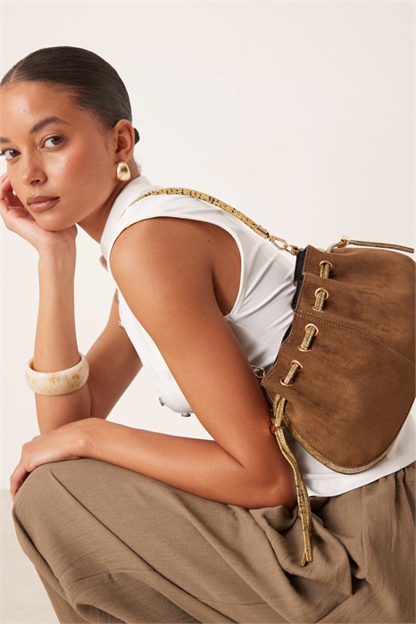 Сумка через плечо из искусственной замши с регулируемым ремнем артикул 148073563