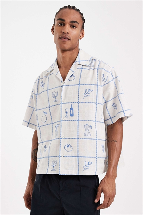 Рубашка свободного кроя с отложным воротником и принтом по всей поверхности артикул 155676892