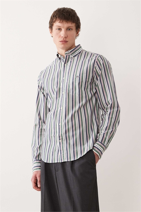 Рубашка классического кроя из элегантного поплина в полоску артикул 153711995