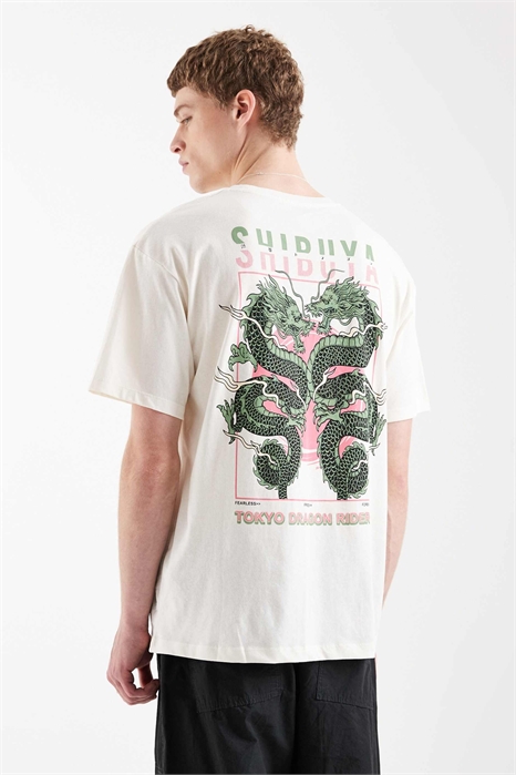 Футболка свободного кроя с принтом в виде дракона на спине артикул 151340484