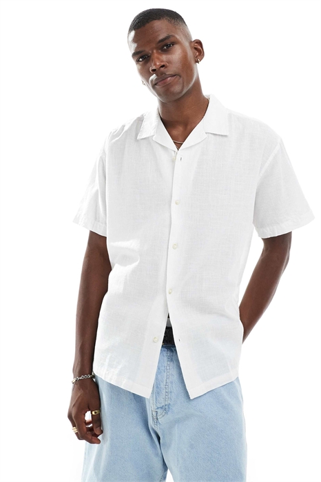 Льняная рубашка с воротником-ревер артикул 139433768