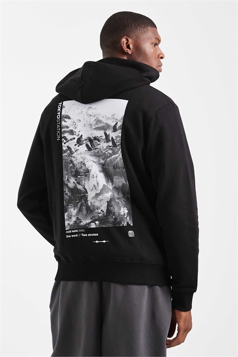 Толстовка с рисунком горного пейзажа на спине артикул 149861029