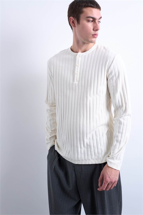 Футболка с длинным рукавом и ребристым воротником-хенли артикул 151024479