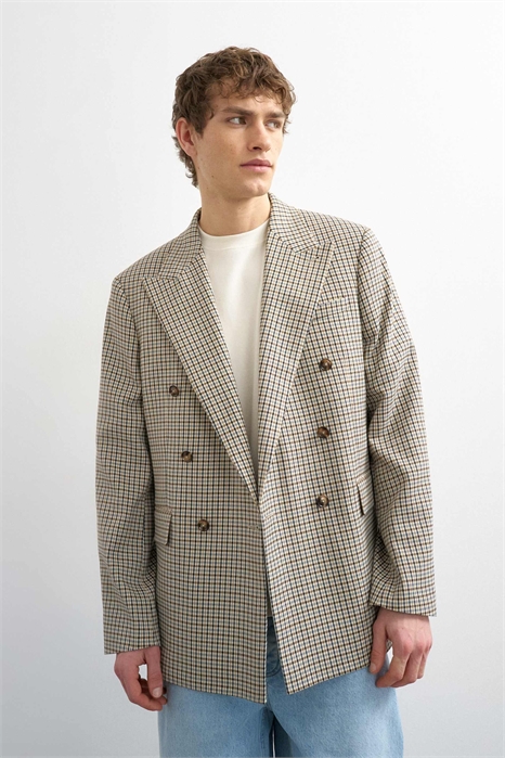 Блейзер из ткани в клетку в стиле кэжуал артикул 150202580