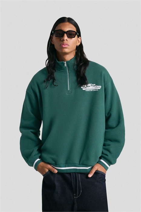 Свитшот с принтом и четвертью молнии артикул 152349603