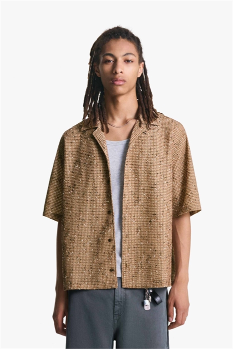 Рубашка с короткими рукавами, с текстурированной тканью и прямого кроя артикул 150743062