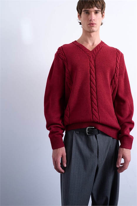 Свитер с V-образным вырезом и косами свободного кроя артикул 147898502