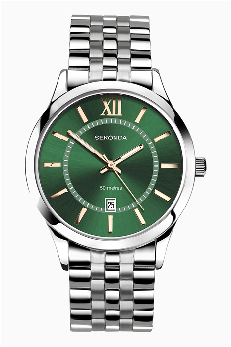 Классические мужские часы Williams с серебристым корпусом из нержавеющей стали диаметром 40 мм и зеленым циферблатом артикул 136909456