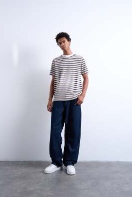 Футболка премиум-класса свободного кроя в полоску артикул 150330762