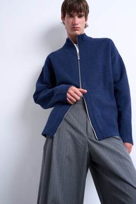 Кардиган с двойной застежкой-молнией и воротником-воронкой артикул 142120969