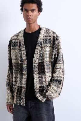 Кардиган из смешанной шерсти с текстурным узором в клетку артикул 150564455