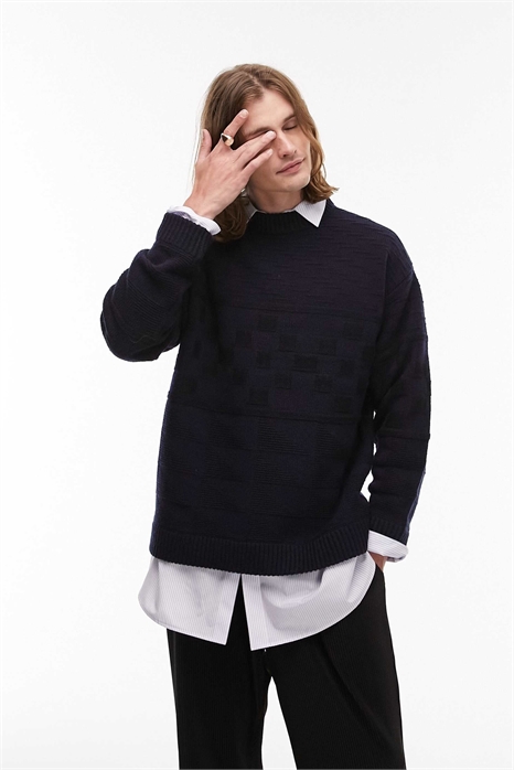 Свитер с воротником-стойкой и разноцветным узором артикул 130464714